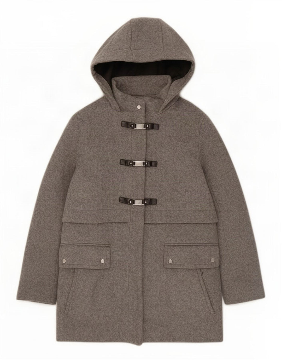 Zara Womens Hooded Duffle Jacket UK 18 XL Grey Polyester