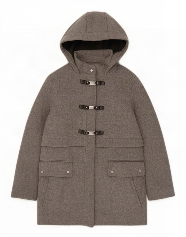 Zara Womens Hooded Duffle Jacket UK 18 XL Grey Polyester