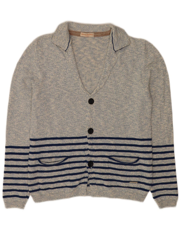 Primo Emporio Womens Cardigan Sweater UK 12 Medium Blue Striped Cotton