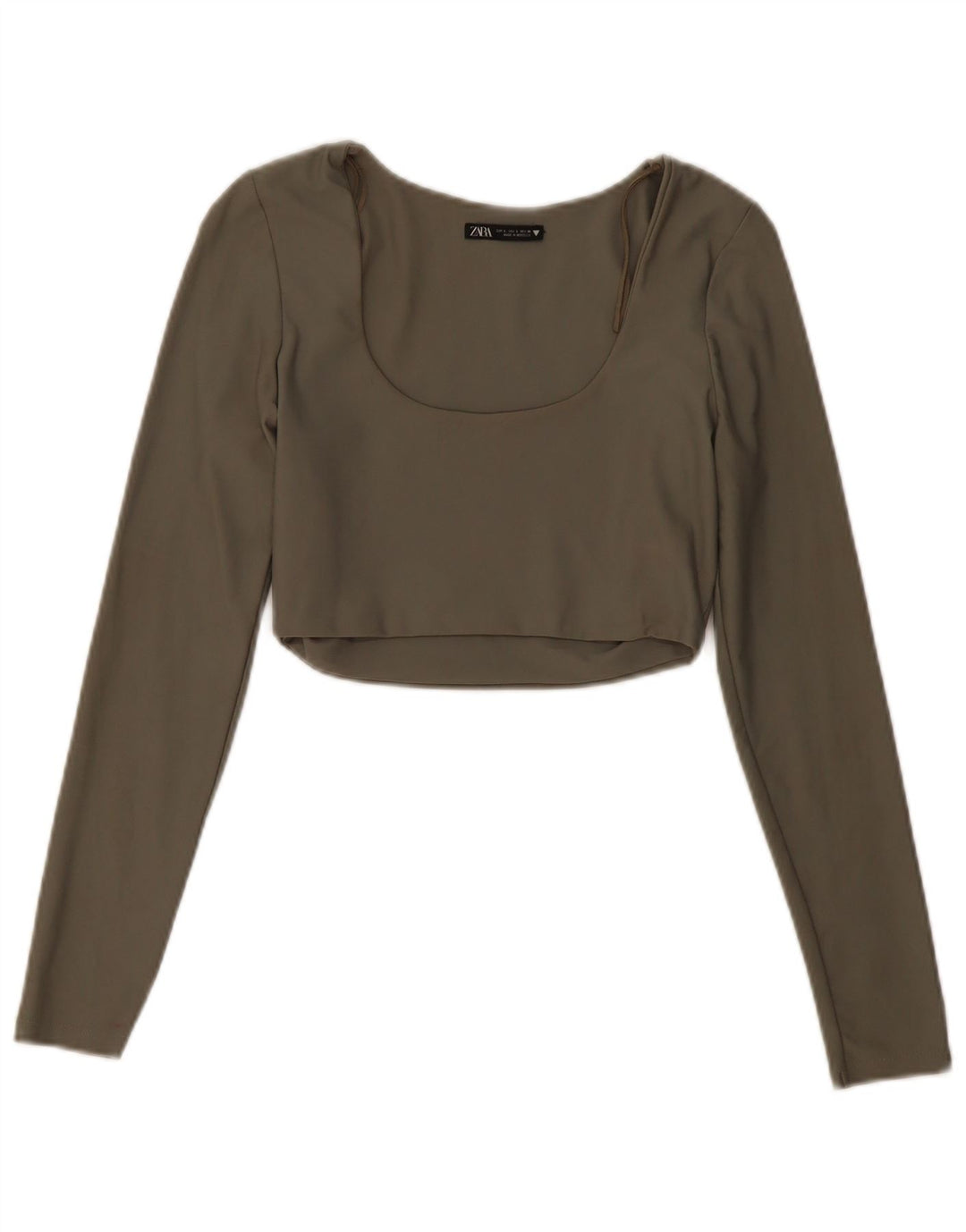 Zara Womens Crop Top Long Sleeve UK 14 Large Khaki Polyamide