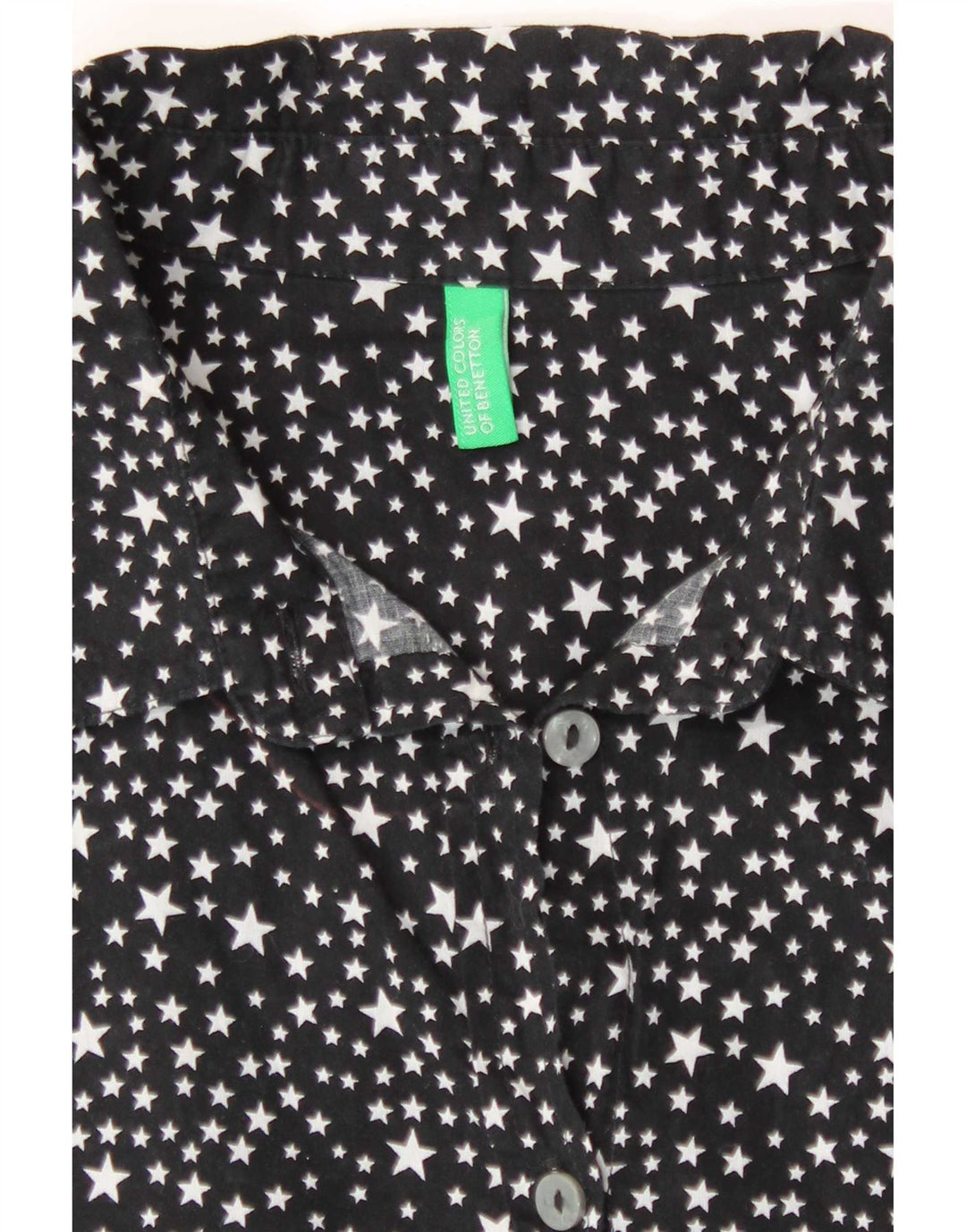 Benetton Womens Loose Fit Abstract Pattern Shirt UK 10 Small Black Cotton