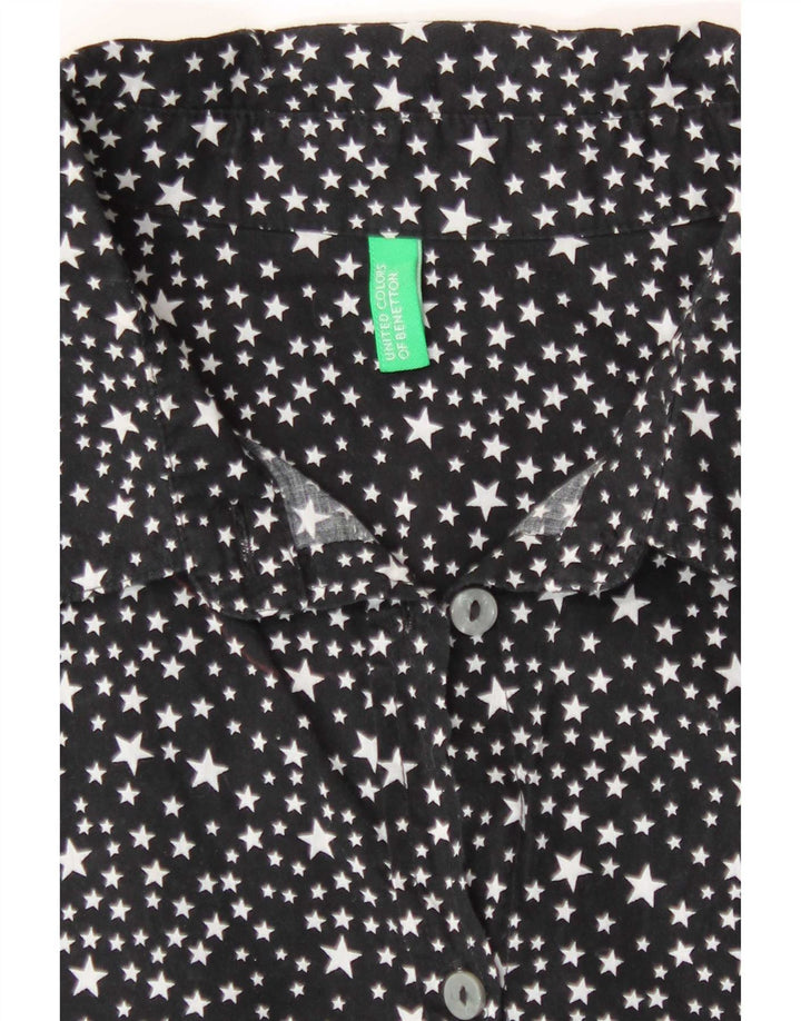 Benetton Womens Loose Fit Abstract Pattern Shirt UK 10 Small Black Cotton
