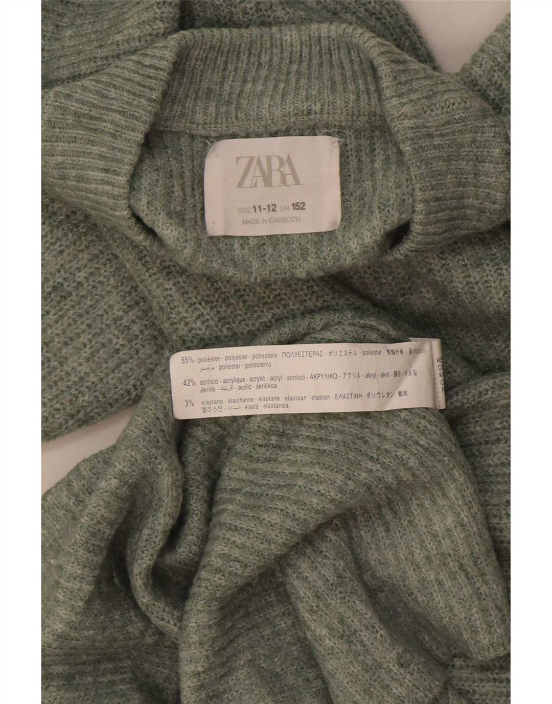 Zara Boys Crew Neck Jumper Sweater 11-12 Years Green Polyester