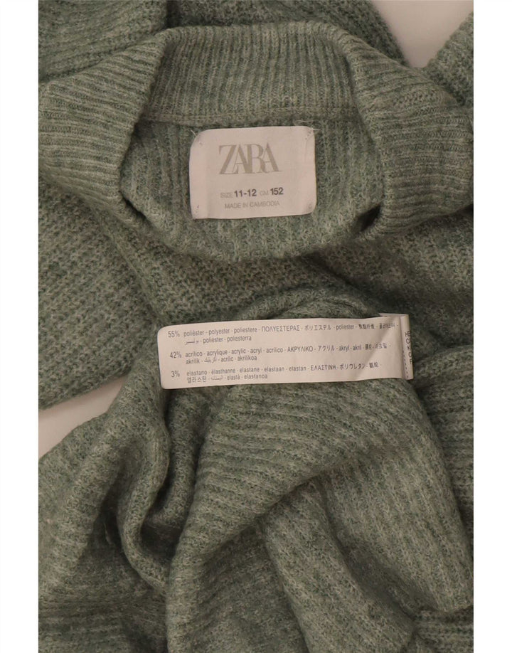 Zara Boys Crew Neck Jumper Sweater 11-12 Years Green Polyester