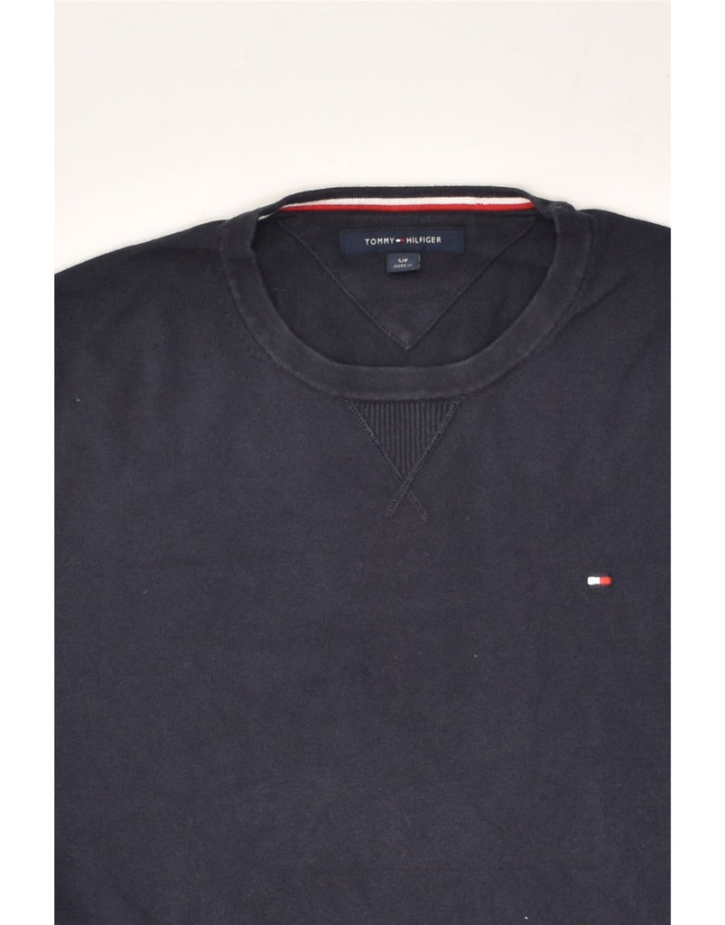 TOMMY HILFIGER Mens Crew Neck Jumper Sweater Small Navy Blue Cotton | Vintage Tommy Hilfiger | Thrift | Second-Hand Tommy Hilfiger | Used Clothing | Messina Hembry 