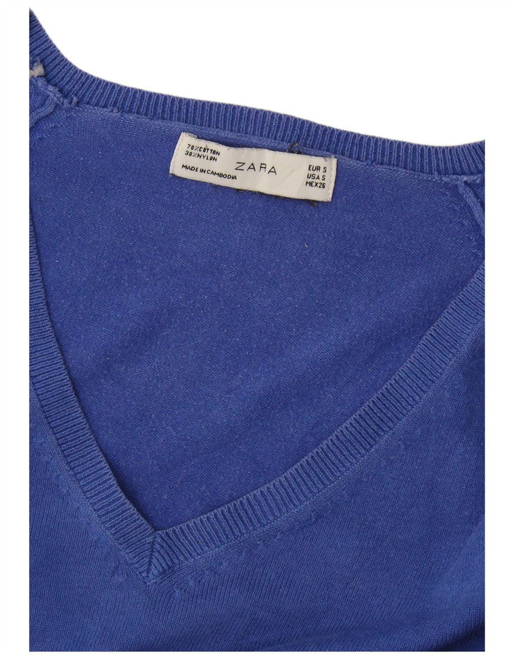 Zara Womens V-Neck Jumper Sweater UK 10 Small Blue