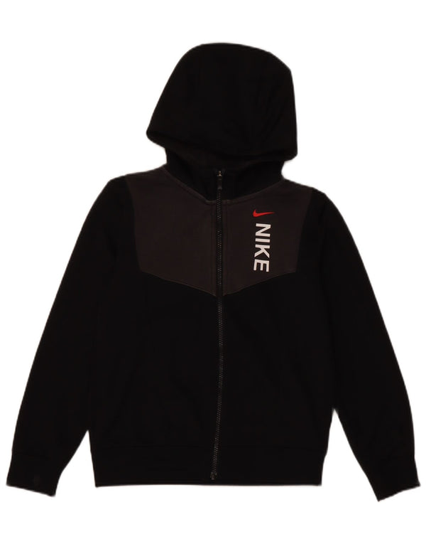 Nike Boys Graphic Zip Hoodie Sweater 8-9 Years Small Black Colourblock