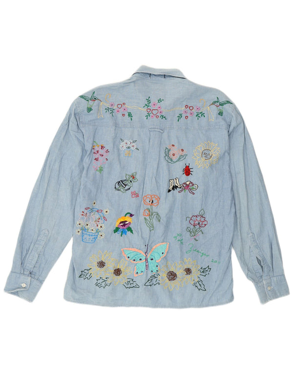 Chaps Womens Loose Fit Graphic Shirt UK 14 Medium Blue Floral Cotton