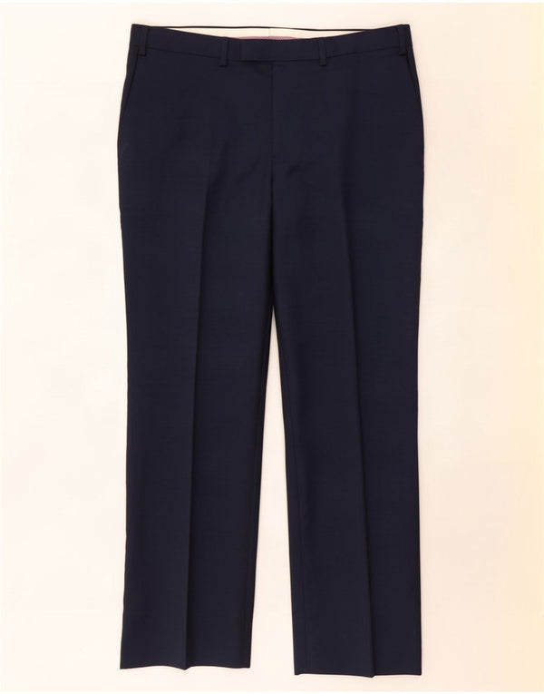 Marks & Spencer Mens Straight Suit Trousers W38 L29 Navy Blue Wool