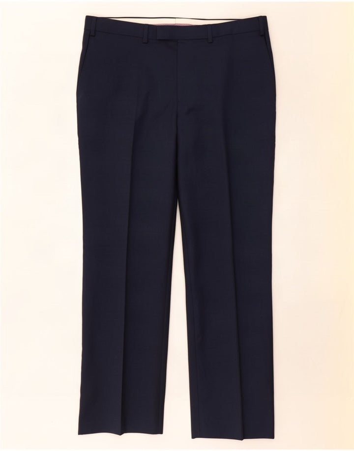 Marks & Spencer Mens Straight Suit Trousers W38 L29 Navy Blue Wool