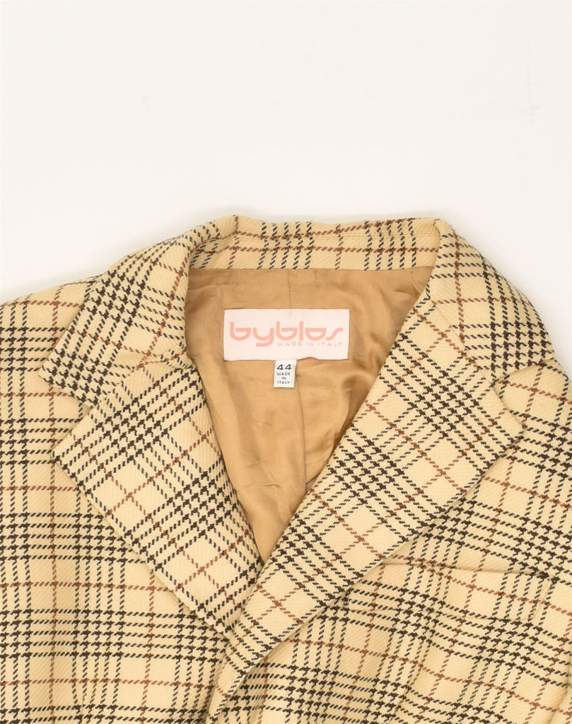 BYBLOS Womens 2 Button Blazer Jacket IT 44 Medium Beige Check Wool | Vintage Byblos | Thrift | Second-Hand Byblos | Used Clothing | Messina Hembry 