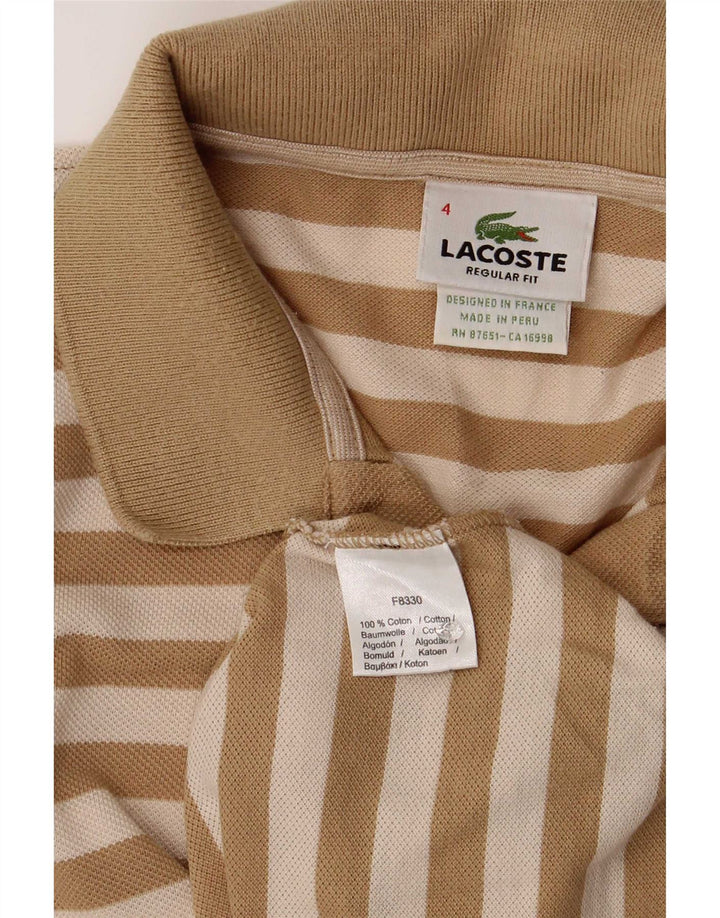 Lacoste Mens Polo Shirt Size 4 Medium Brown Striped Cotton