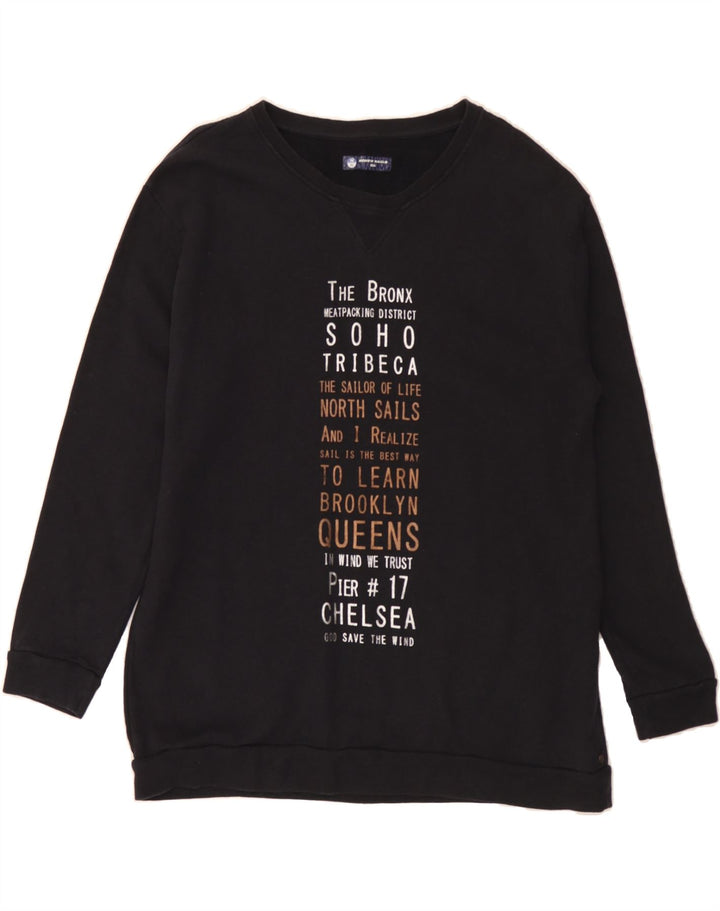 NORTH SAILS Womens Graphic Sweatshirt Jumper UK 16 Large Black Cotton Vintage North Sails and Second-Hand North Sails from Messina Hembry 