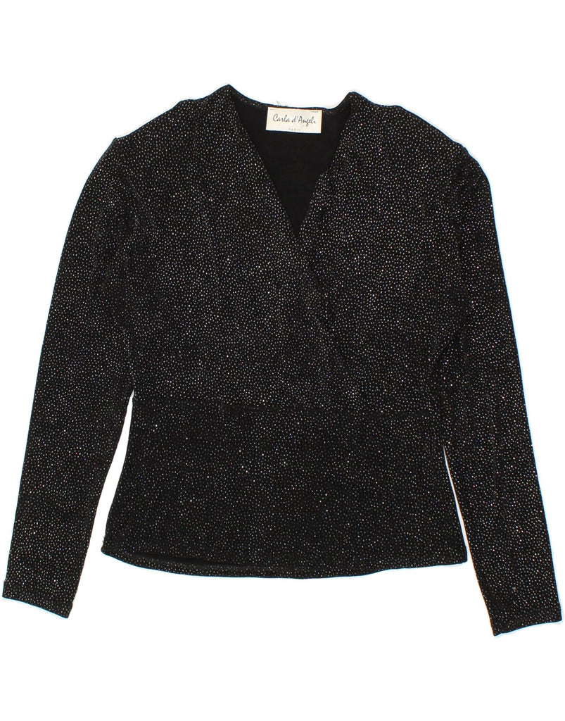 VINTAGE Womens Blouse Top UK 16 Large Black Spotted Acetate Vintage Vintage and Second-Hand Vintage from Messina Hembry 