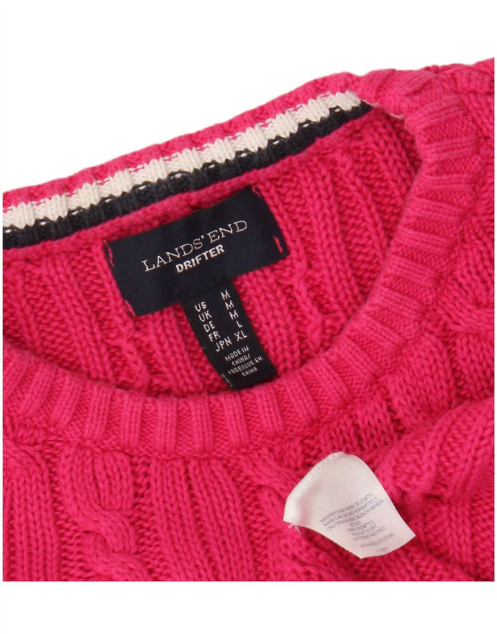 Lands End Womens Crew Neck Jumper Sweater UK 14 Medium Pink Cotton