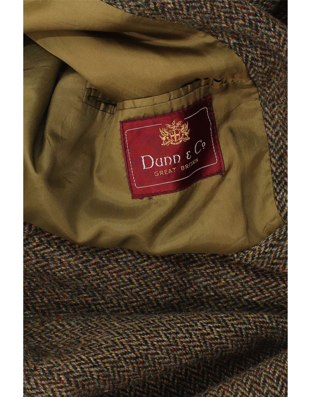 DUNN &CO Mens Overcoat UK 40 Large Khaki Herringbone