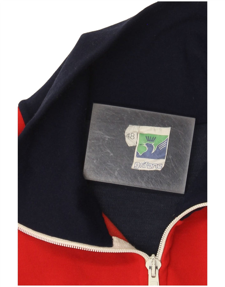 GRIFONI Mens Zip Neck Sweatshirt Jumper IT 48 Small Navy Blue Colourblock