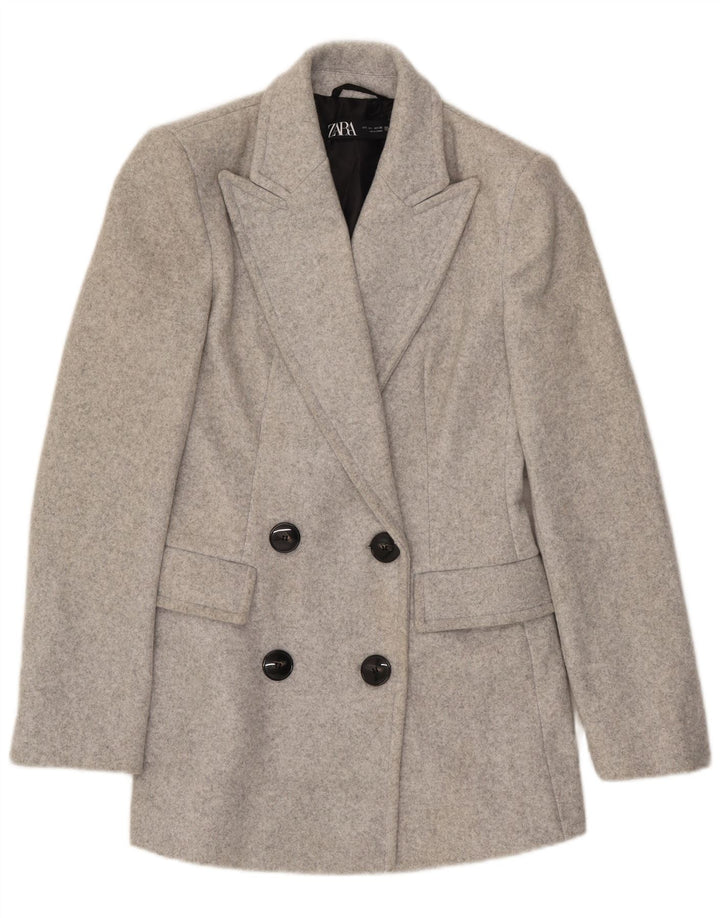 Zara Womens Double Breasted Blazer Jacket UK 10 Small Grey Polyester