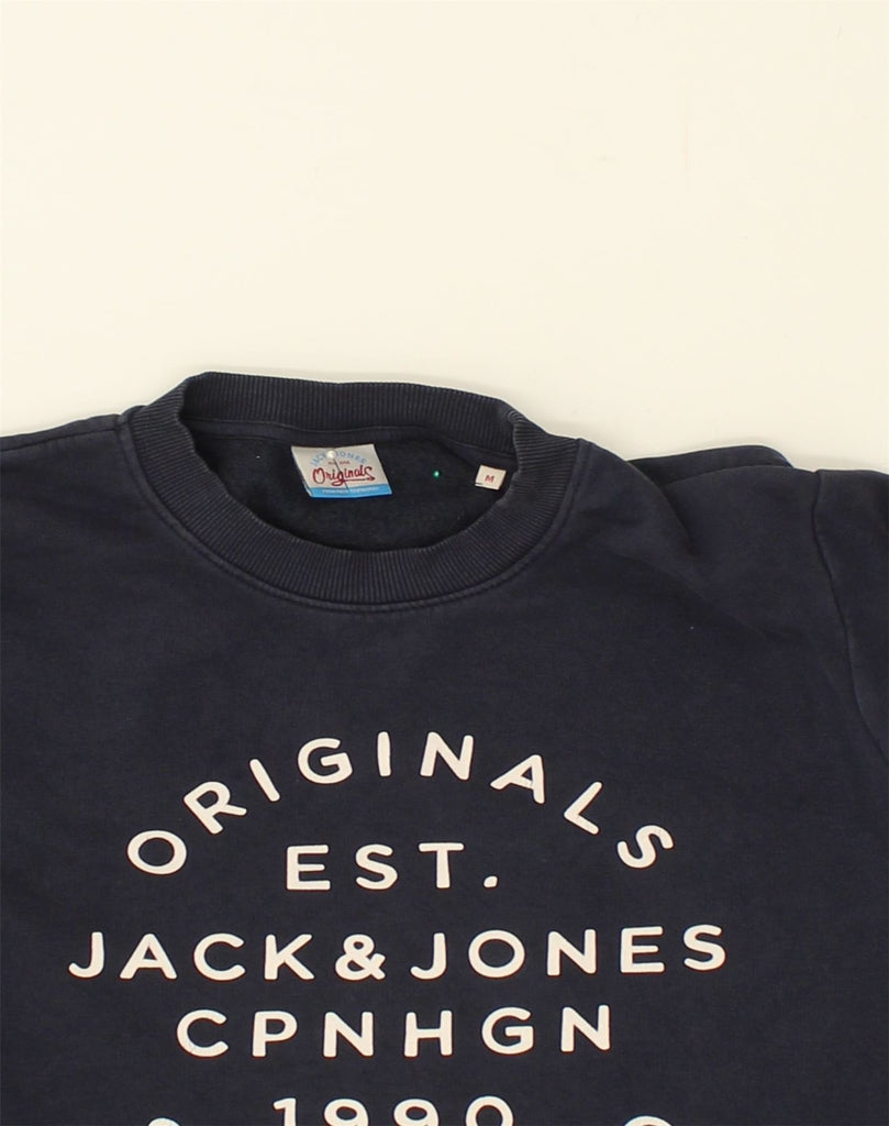 JACK & JONES Mens Graphic Sweatshirt Jumper Medium Navy Blue Cotton | Vintage Jack & Jones | Thrift | Second-Hand Jack & Jones | Used Clothing | Messina Hembry 