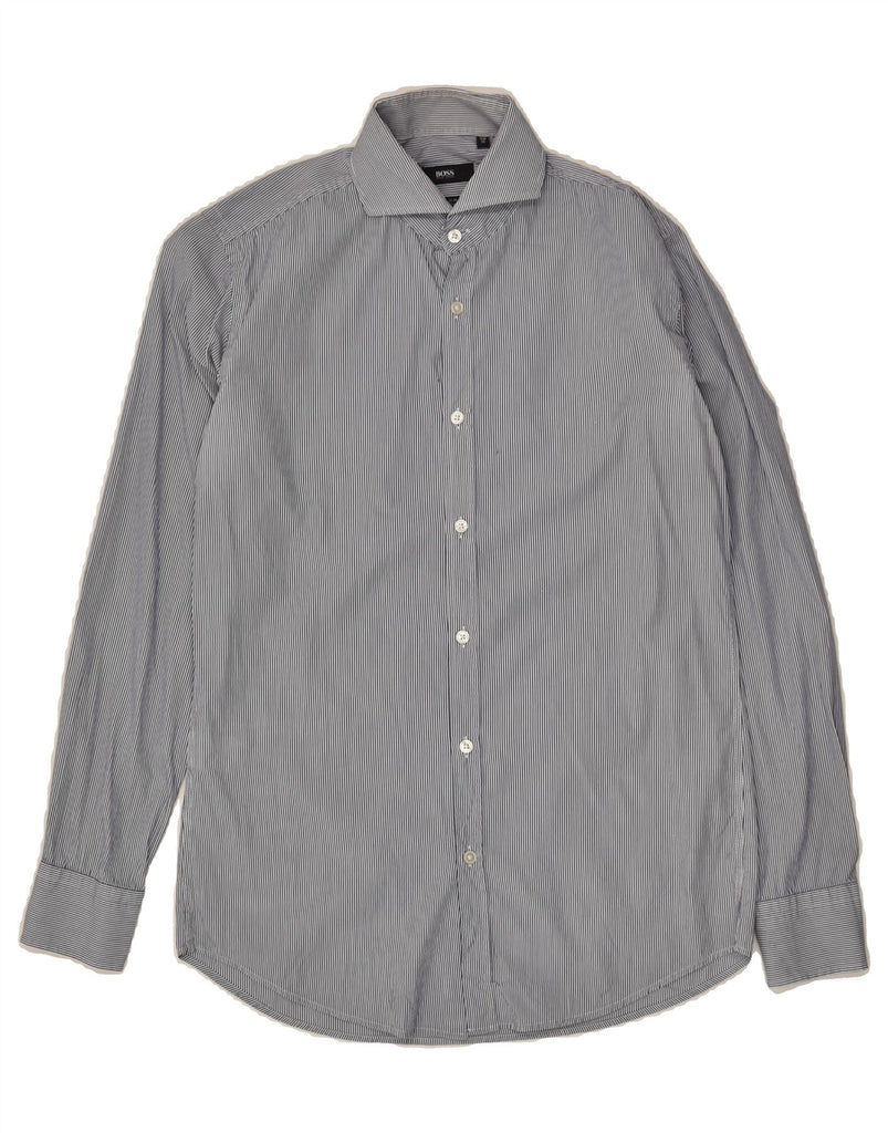 HUGO BOSS Mens Stretch Shirt Size 15 38 Medium Grey Striped Cotton | Vintage Hugo Boss | Thrift | Second-Hand Hugo Boss | Used Clothing | Messina Hembry 