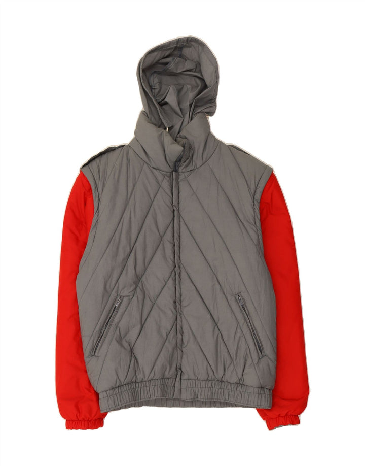VINTAGE Mens Hooded Padded Jacket UK 38 Medium Grey Colourblock Cotton Vintage Vintage and Second-Hand Vintage from Messina Hembry 