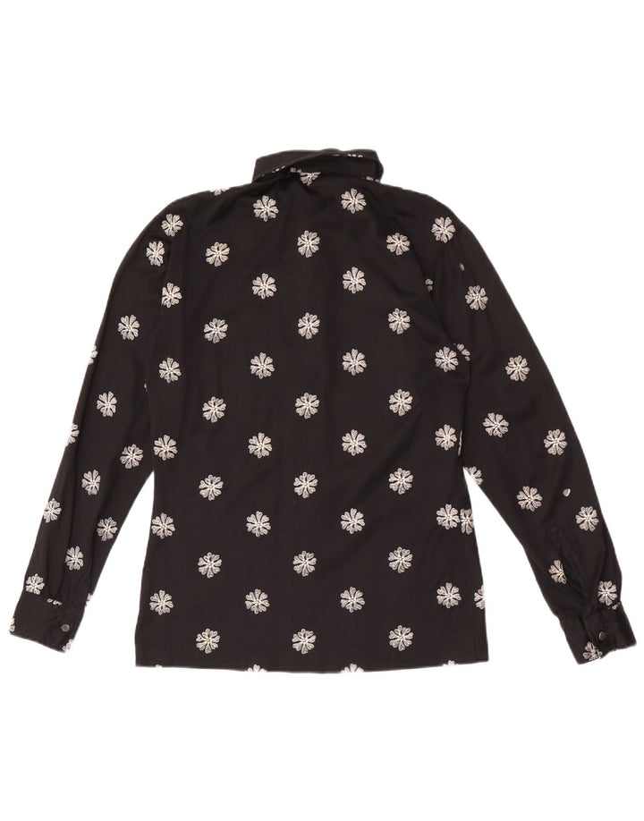 Vintage Womens Shirt UK 14 Medium Black Floral
