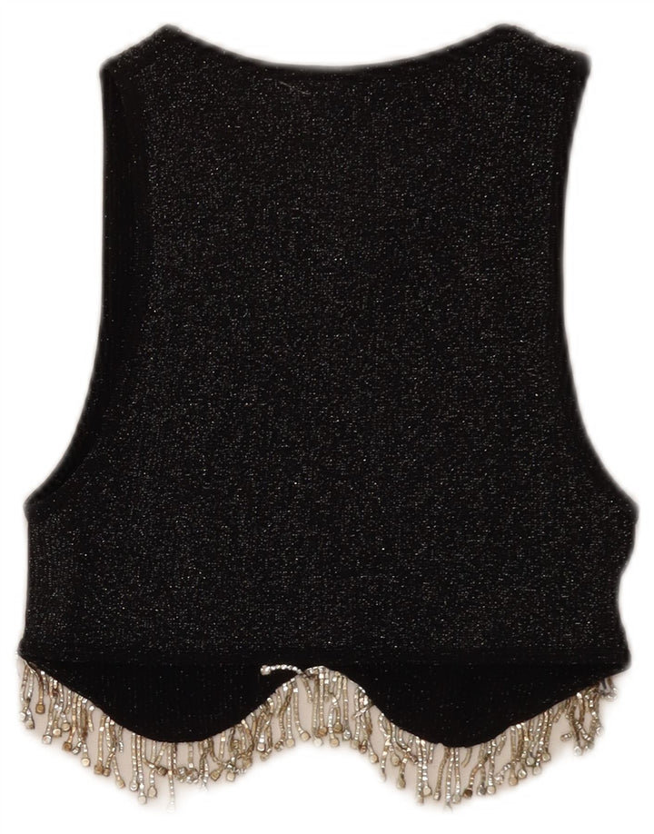 Zara Womens Sleeveless Crop Top UK 4 XS Black Flecked Polyester