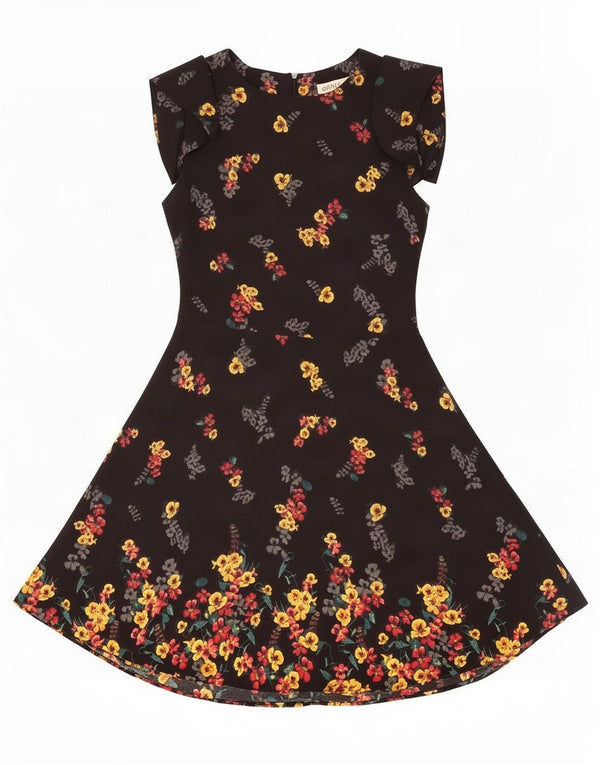 Oasis Womens A-Line Dress UK 8 Small Black Floral Polyester