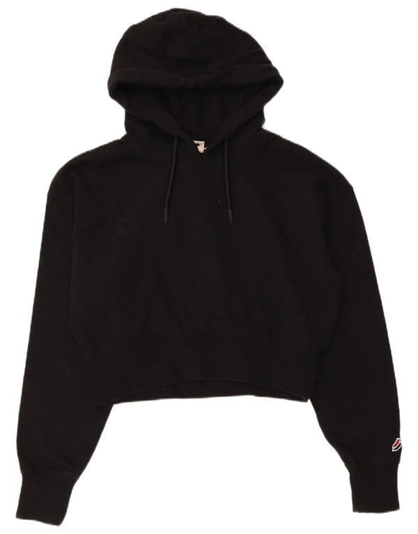 Superdry Womens Graphic Crop Hoodie Jumper UK 12 Medium Black Cotton