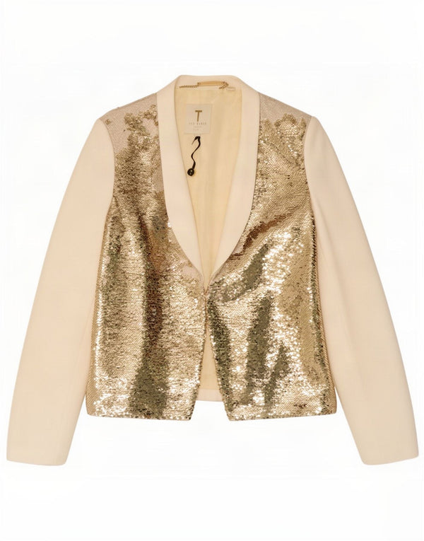 Ted Baker Womens Open Blazer Jacket Size 3 Medium Off White Colourblock