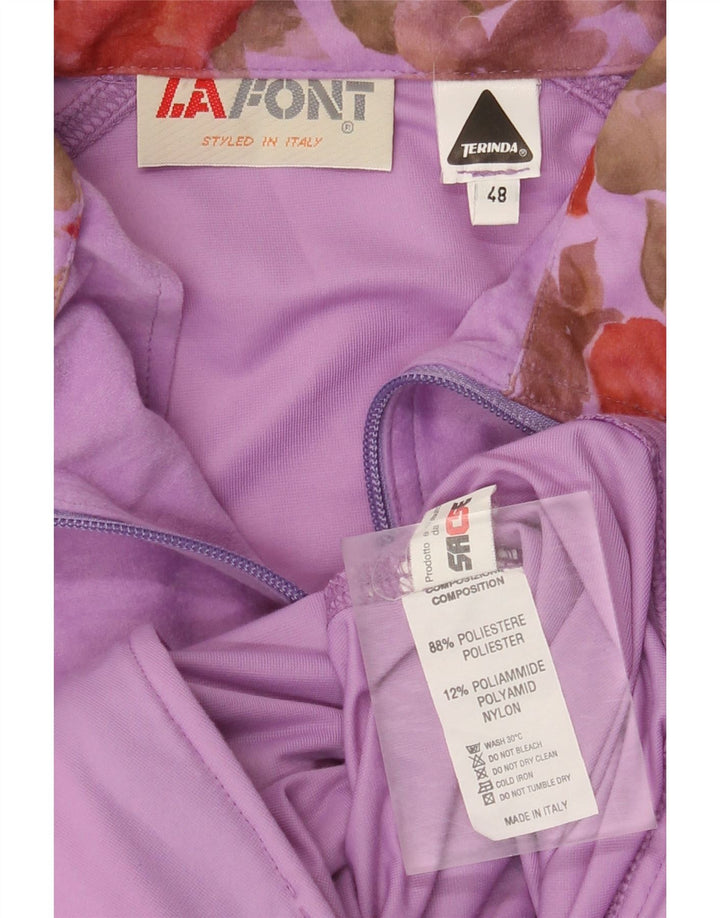 La Font Mens Velour Tracksuit Top Jacket IT 48 Medium Purple Floral