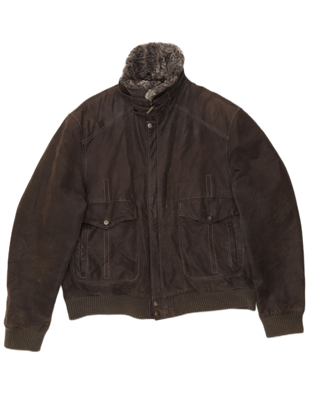 VINTAGE Mens Suede Bomber Jacket UK 42 XL Grey Leather