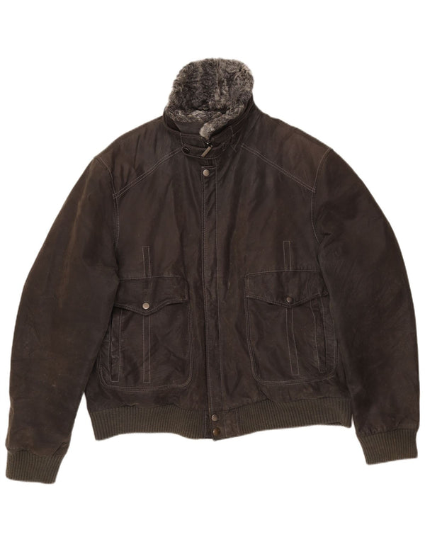 VINTAGE Mens Suede Bomber Jacket UK 42 XL Grey Leather