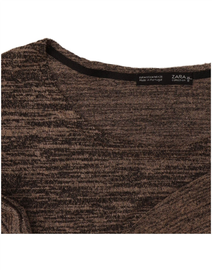 Zara Womens Top 3/4 Sleeve UK 12 Medium Brown Flecked