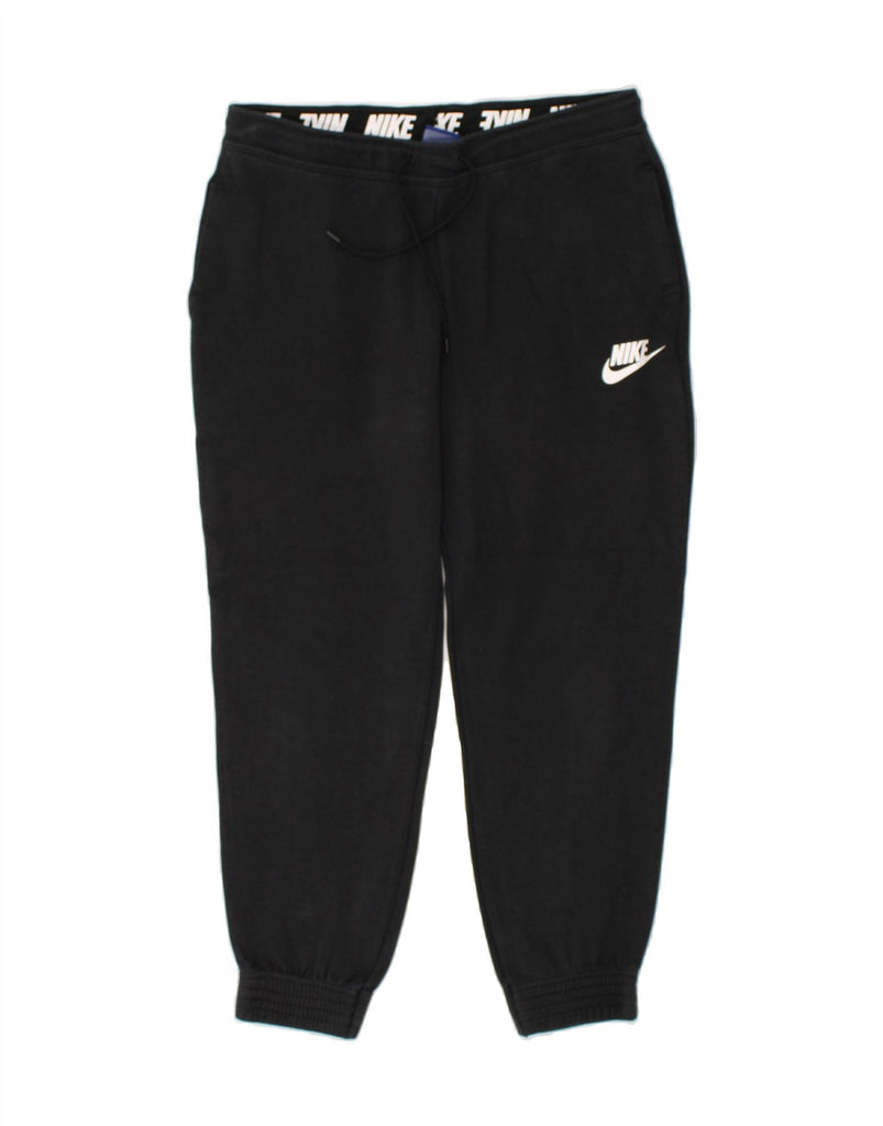 NIKE Womens Graphic Tracksuit Trousers Joggers UK 14 Medium Black Cotton | Vintage Nike | Thrift | Second-Hand Nike | Used Clothing | Messina Hembry 