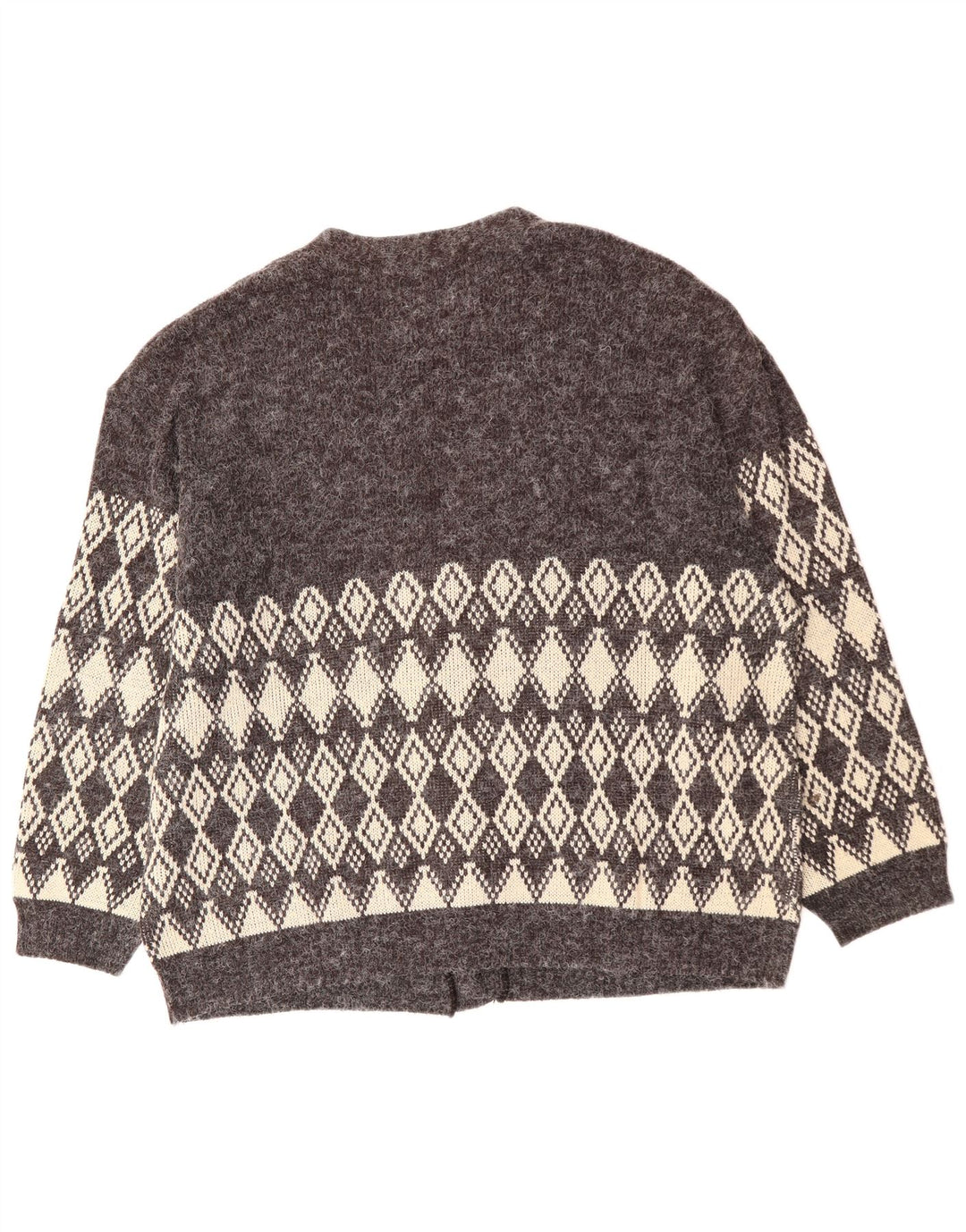 VINTAGE Mens Cardigan Sweater XL Grey Argyle/Diamond