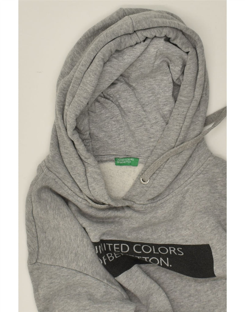 BENETTON Womens Graphic Crop Hoodie Jumper UK 12 Medium Grey Cotton | Vintage Benetton | Thrift | Second-Hand Benetton | Used Clothing | Messina Hembry 