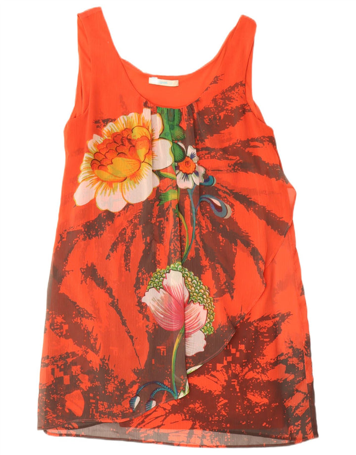 Desigual Womens Sleeveless Shift Dress EU 44 XL Red Floral Polyester