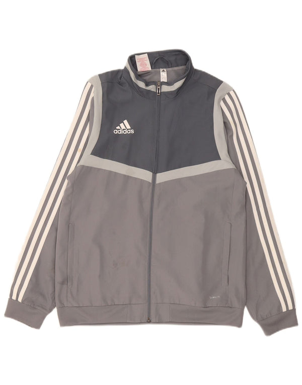 Adidas Boys Climalite Tracksuit Top Jacket 13-14 Years Grey Colourblock
