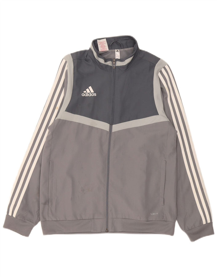Adidas Boys Climalite Tracksuit Top Jacket 13-14 Years Grey Colourblock