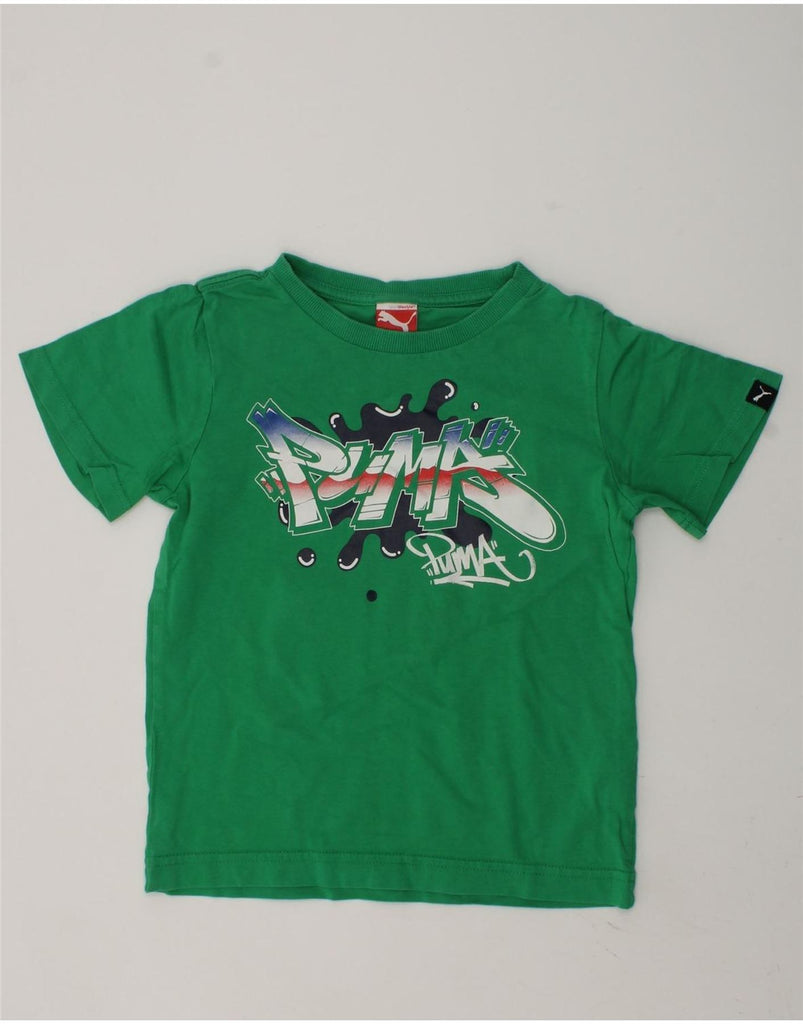 PUMA Boys Graphic T-Shirt Top 5-6 Years  Green Cotton | Vintage Puma | Thrift | Second-Hand Puma | Used Clothing | Messina Hembry 