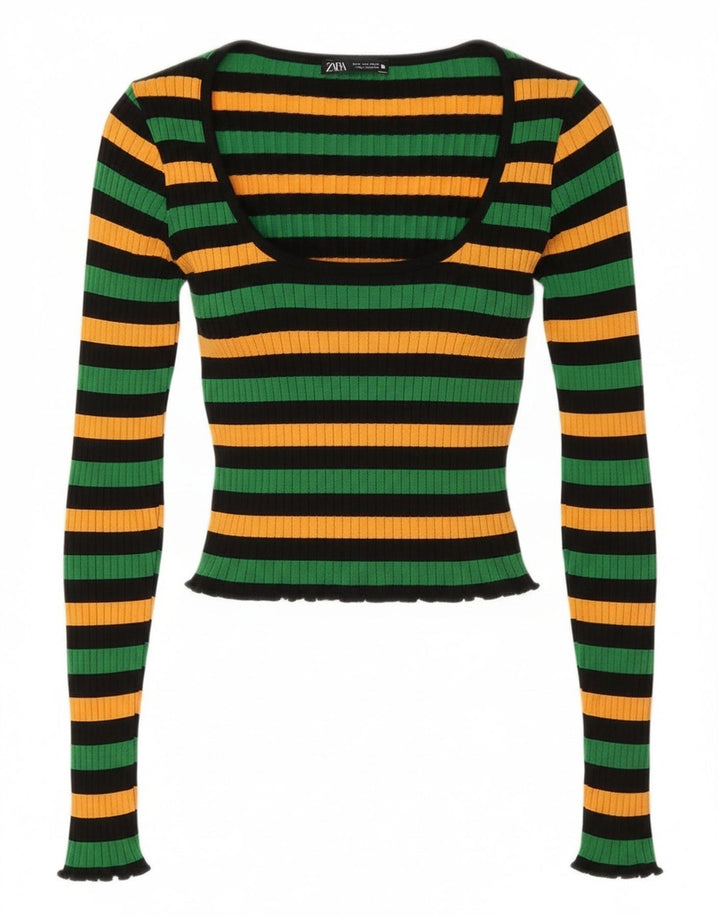 Zara Womens Crop Top UK 12 Medium Multicoloured Striped