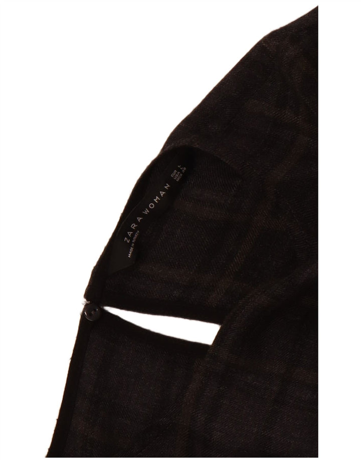 Zara Womens Long Sleeve Drop Waist Dress UK 14 Large Grey Check