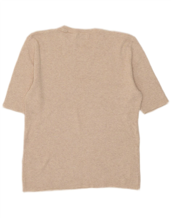 MARKS & SPENCER Womens T-Shirt Top UK 14 Large Beige Viscose