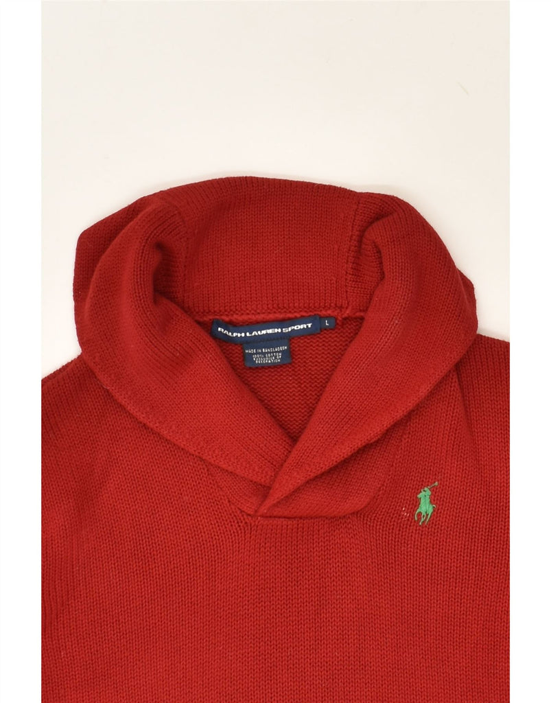 POLO RALPH LAUREN Womens Shawl Neck Jumper Sweater UK 14 Large Red Cotton | Vintage Polo Ralph Lauren | Thrift | Second-Hand Polo Ralph Lauren | Used Clothing | Messina Hembry 