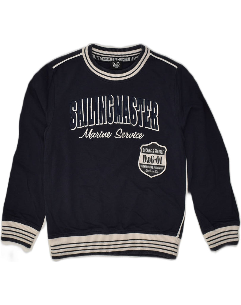 DOLCE & GABBANA Boys Graphic Sweatshirt Jumper 7-8 Years Navy Blue Cotton | Vintage Dolce & Gabbana | Thrift | Second-Hand Dolce & Gabbana | Used Clothing | Messina Hembry 