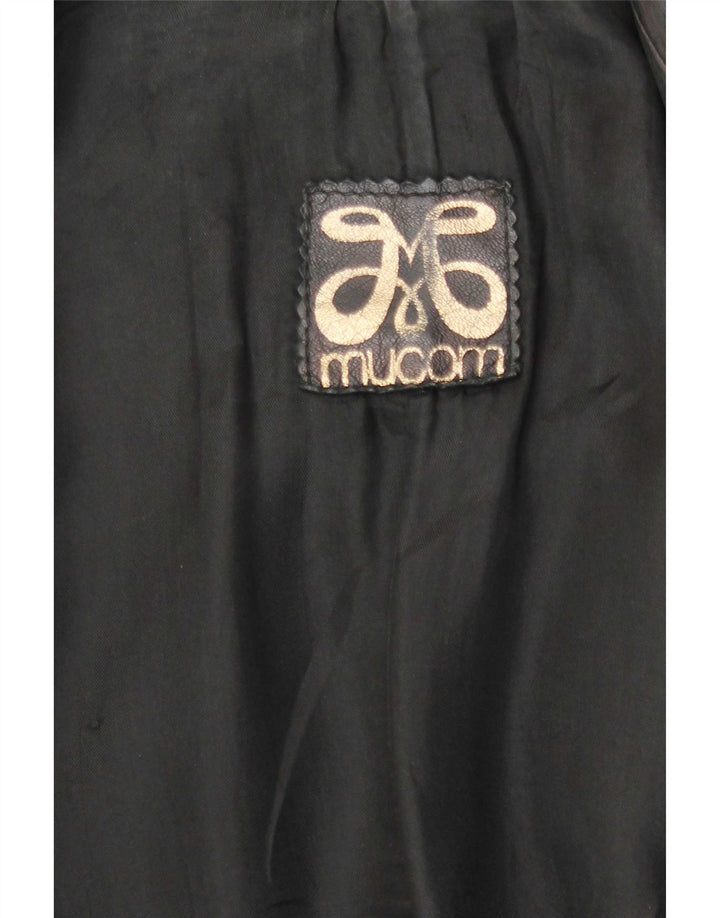 Vintage Womens Military Leather Coat UK 14 Medium Black