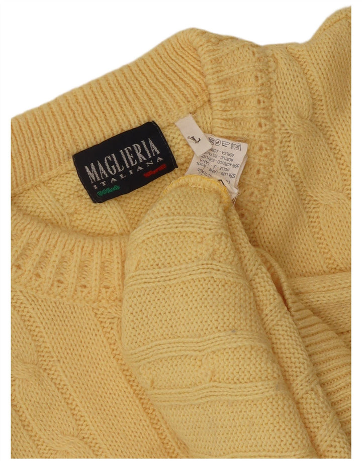 Maglieria Mens Crew Neck Jumper Sweater Large Yellow Wool
