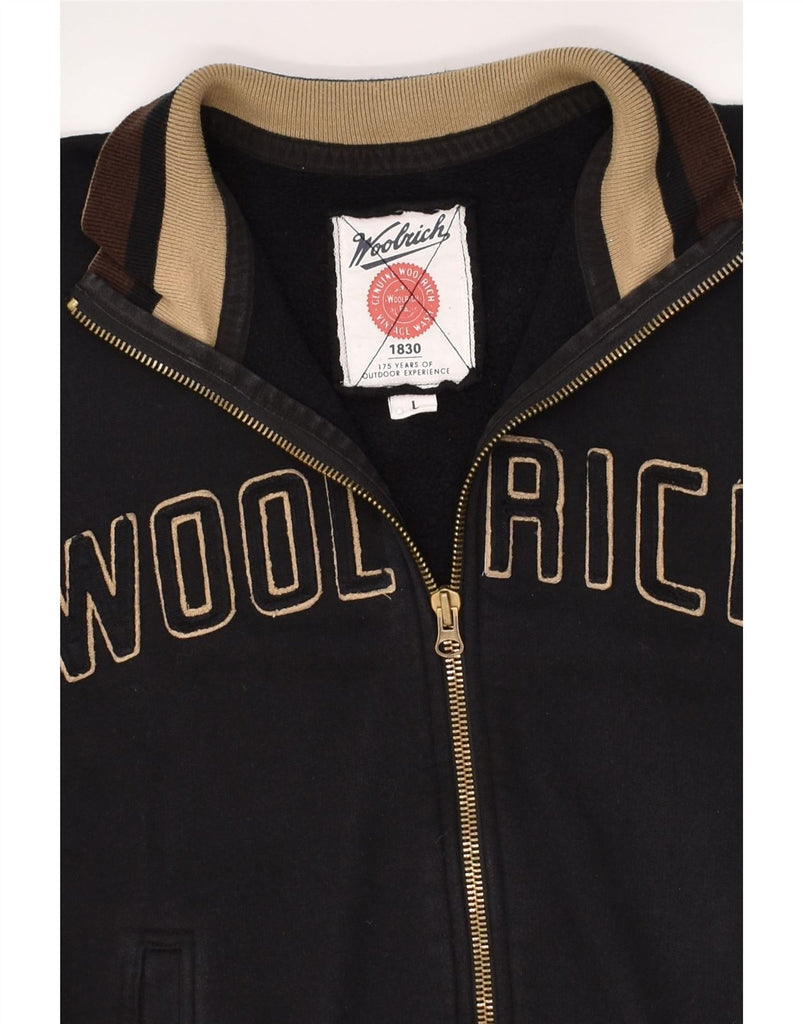 WOOLRICH Mens Graphic Tracksuit Top Jacket Large Black Cotton | Vintage Woolrich | Thrift | Second-Hand Woolrich | Used Clothing | Messina Hembry 