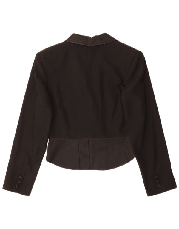 Vintage Womens Asymetric 3 Button Blazer Jacket EU 36 Small Black Acetate